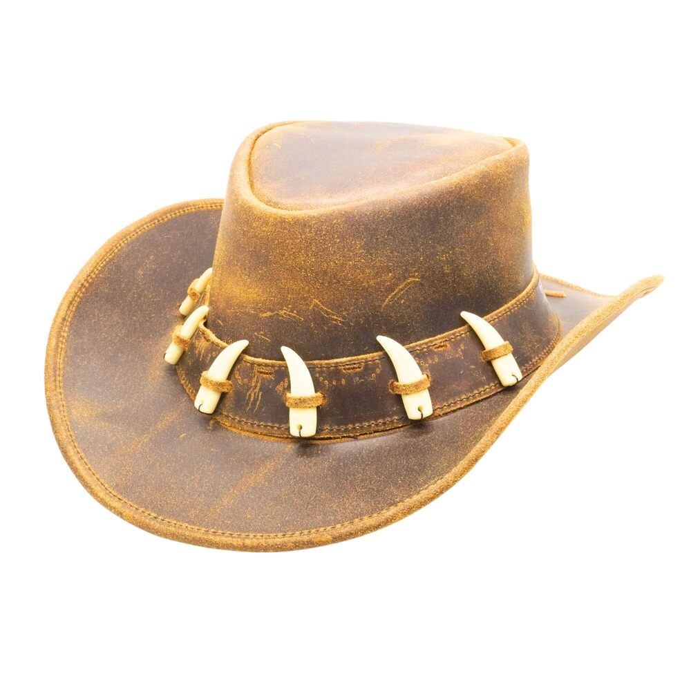 4743 Australian Leather Hat With Crocodile Band Teeth- Dundee Style |